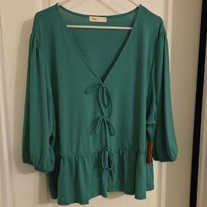 Kelly Green Tie-Front Blouse